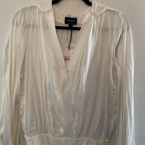 satin/silk cream bodysuit with snap closure